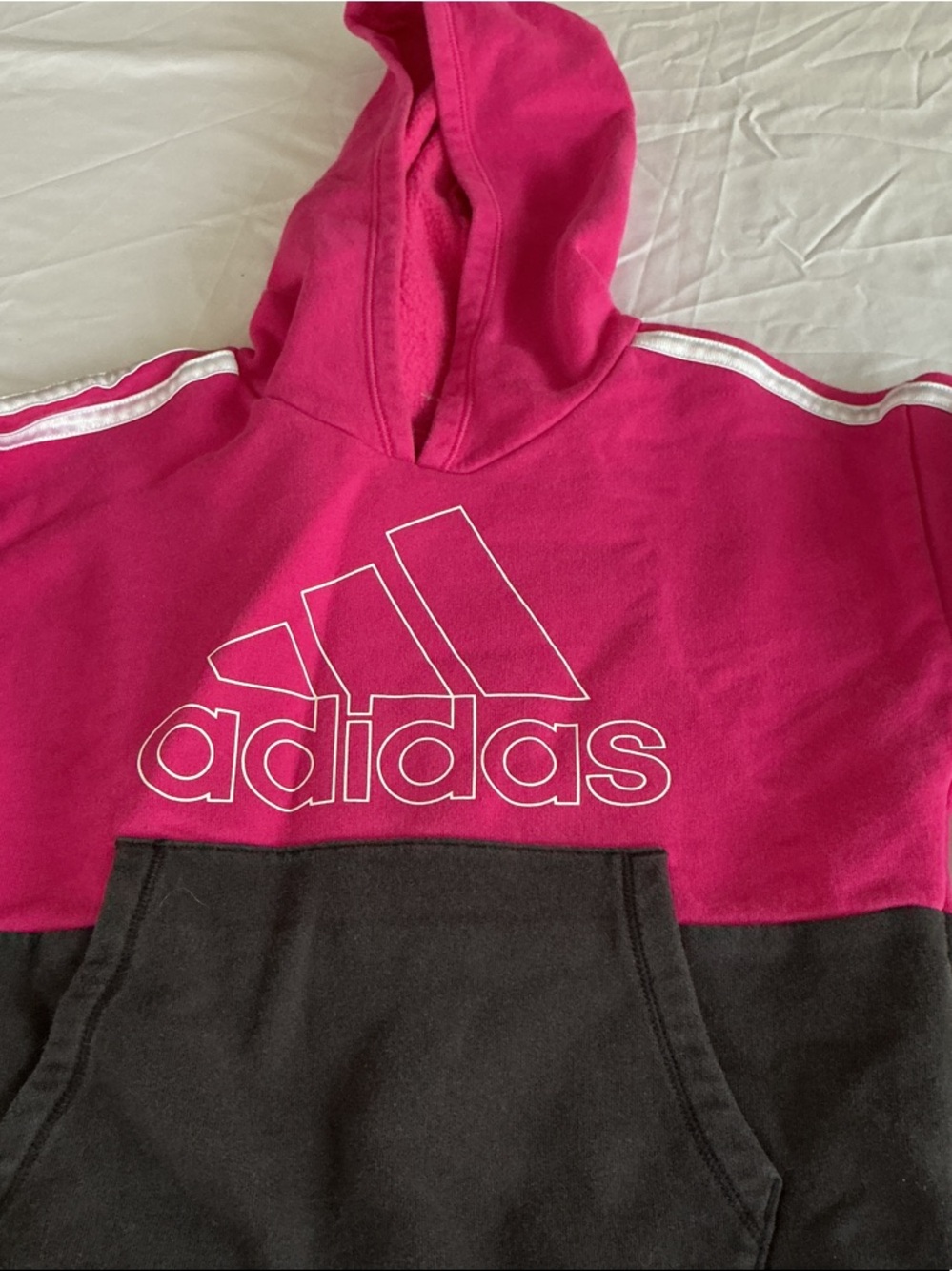 adidas Hot Pink and Black Colorblock Hoodie with White Logo